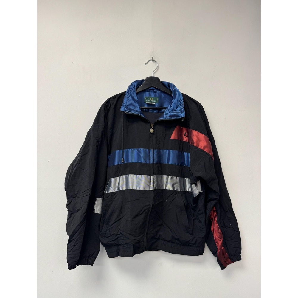 Vintage Fred Perry Jacket Medium‎ Black Striped Colorblock Windbreaker 90s Oi